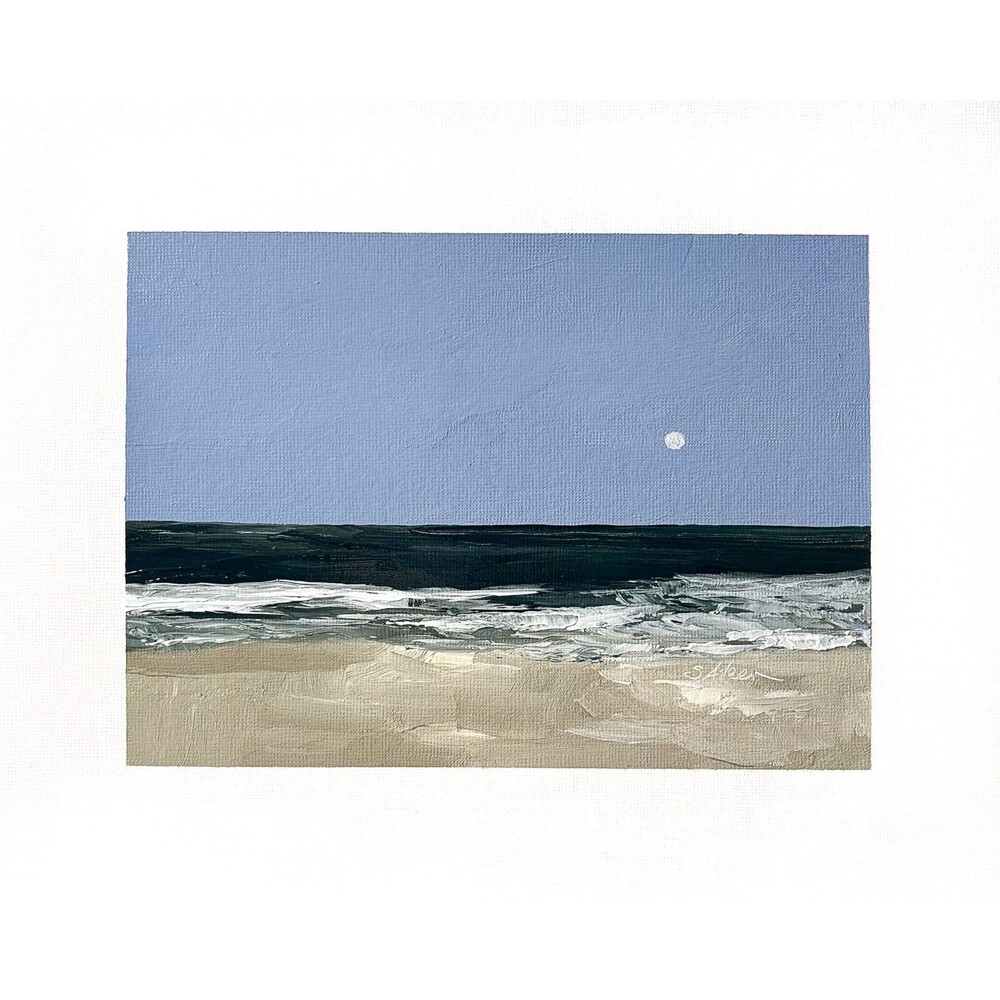 8x10 Original Oil Landscape Painting Nocturne Seascape Minimalist Coastal Signed